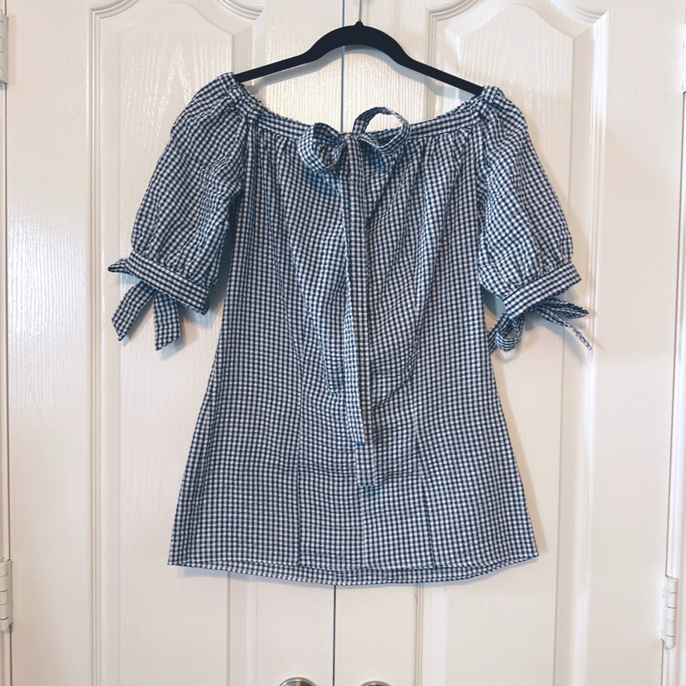 Pixie Market Gingham Check Women’s Off Shoulder Long Top Size Small